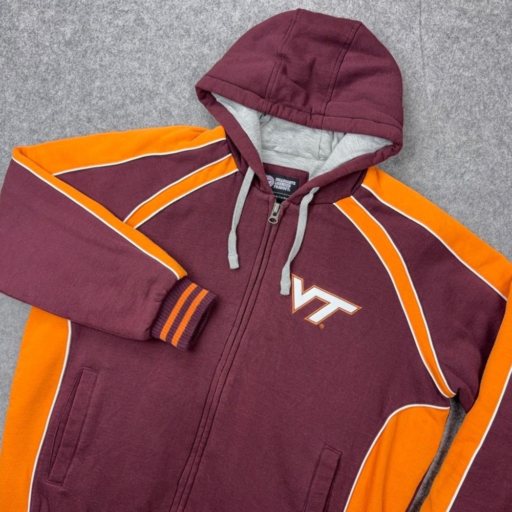 Virginia Tech Hokies Hoodie‎ Mens Large Maroon Orange Full Zip NCAA Football